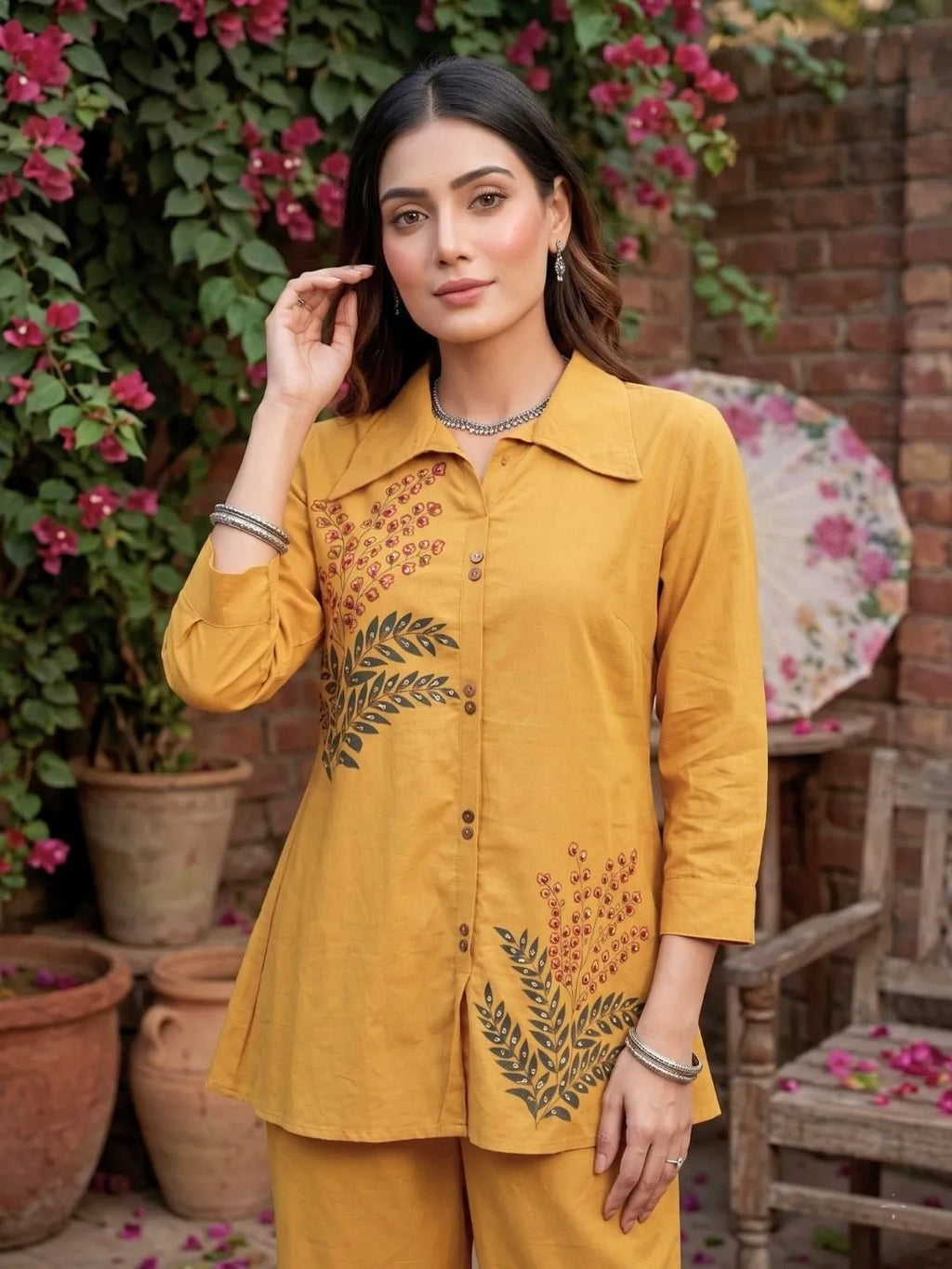 Shreevya : Mustard Embroidered Co-ord Set