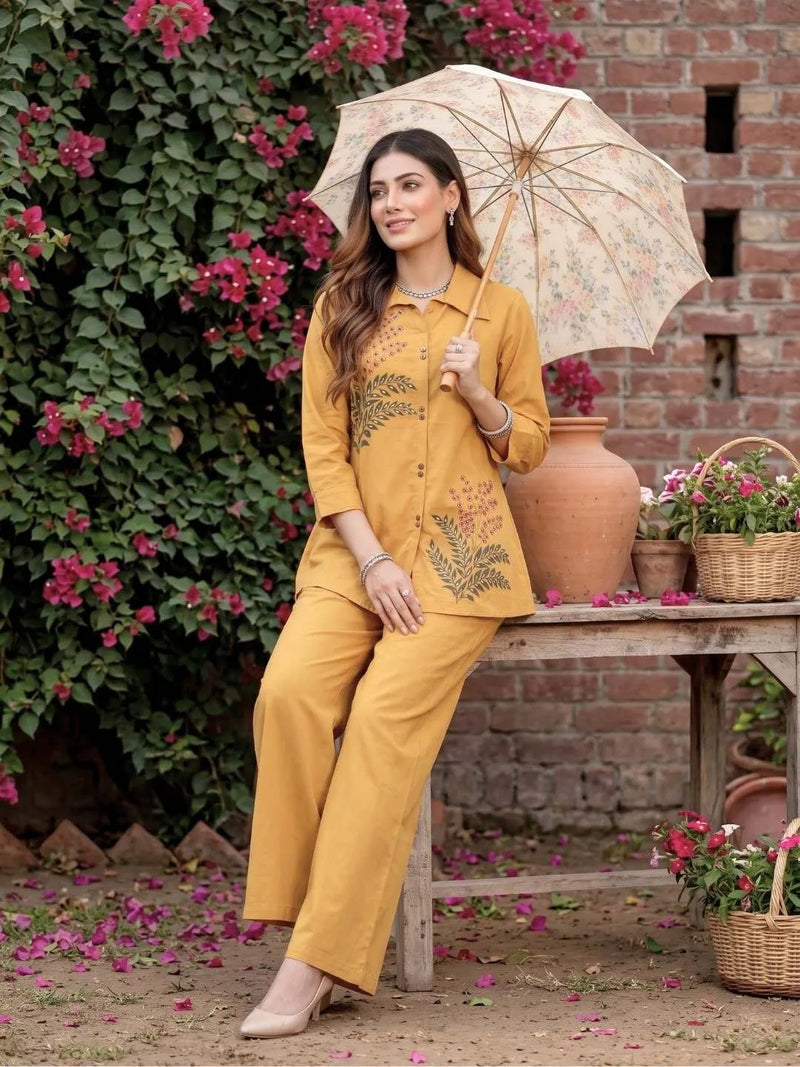 Shreevya : Mustard Embroidered Co-ord Set
