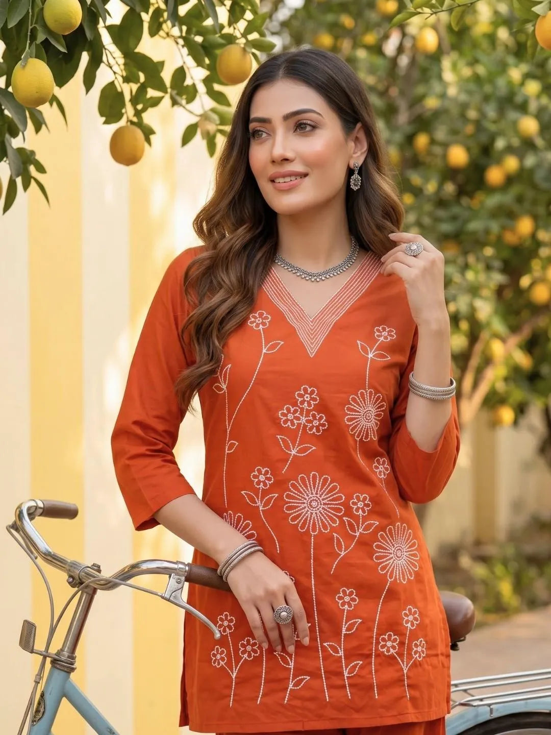 Shreevya : Gulmohar Rust Embroidered Co-ord Set