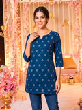 Shreevya : Navy Blue Cotton Printed Kurti