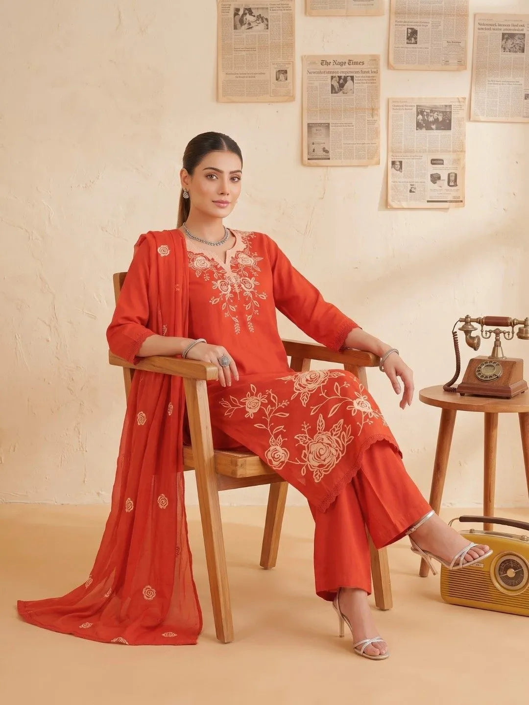 Shreevya : Gulnaar Cotton Embroidered 3 Piece Suit Set