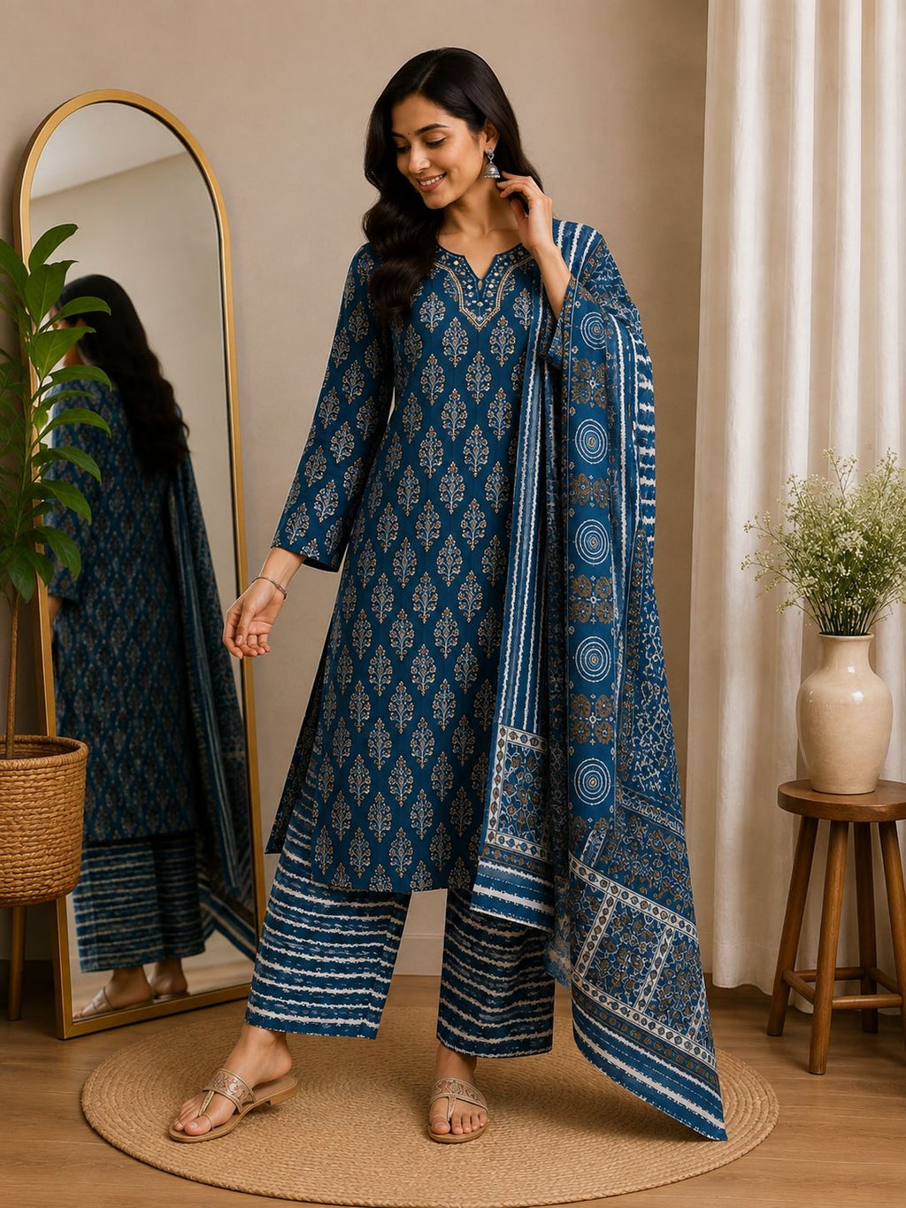 SHREEVYA : Indigo Bloom Printed Suit Set