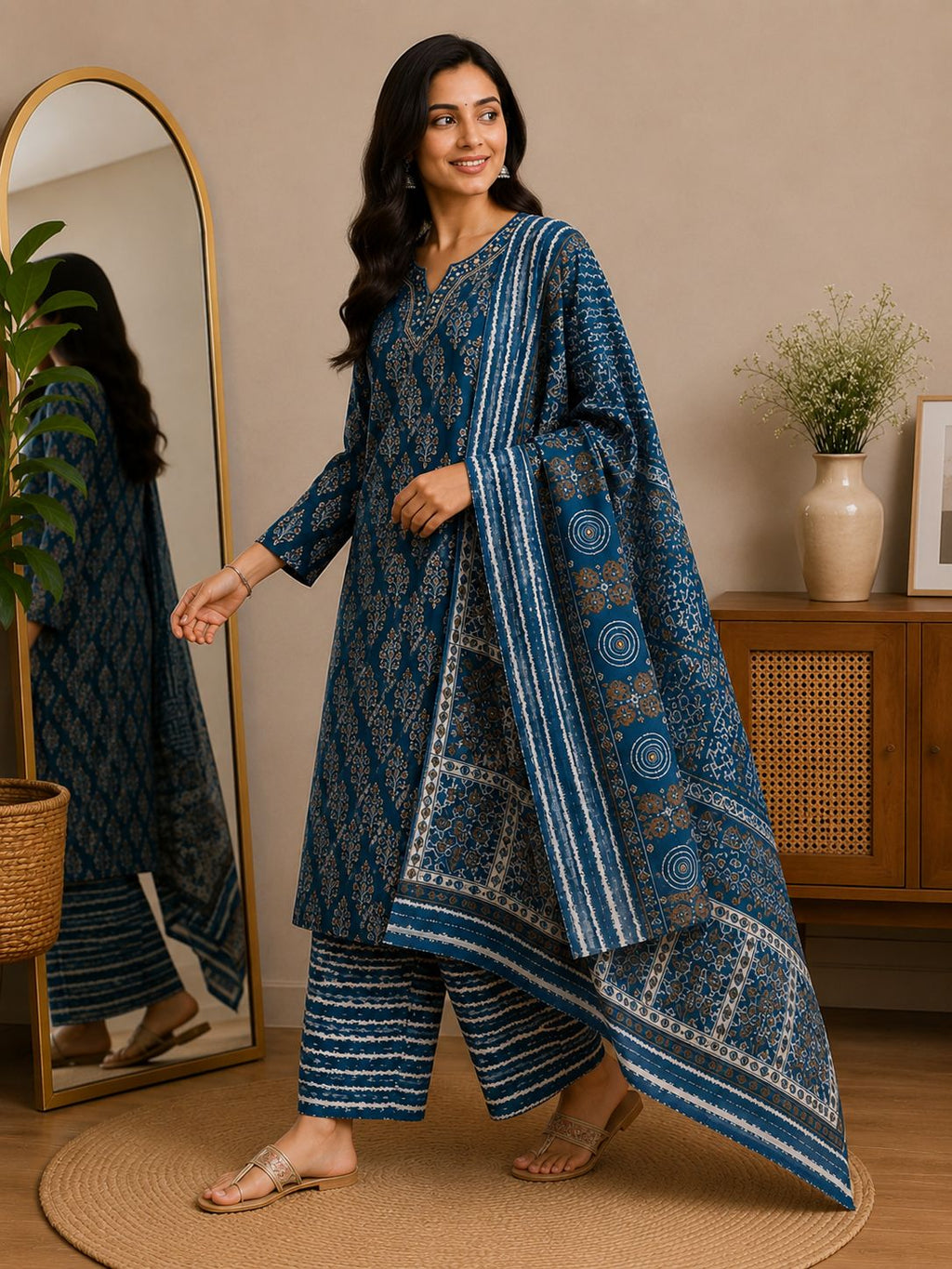 SHREEVYA : Indigo Bloom Printed Suit Set