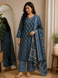 SHREEVYA : Indigo Bloom Printed Suit Set
