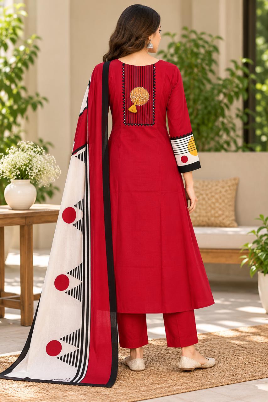 Shreevya : ANARKALI Ruby Red Printed