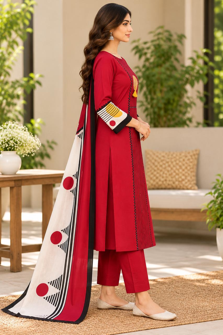 Shreevya : ANARKALI Ruby Red Printed