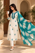 Shreevya Ivory Teal Embroidered 3-Piece Suit Set