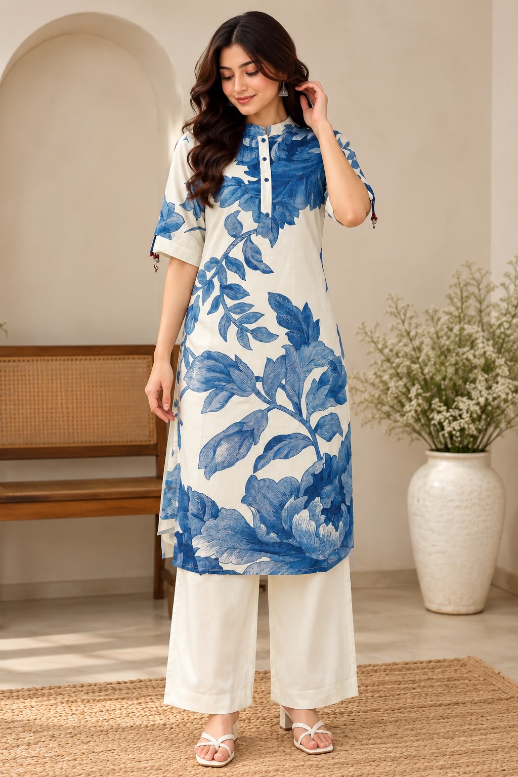 Shreevya Blue Floral Printed 2-Pc Suit Set.
