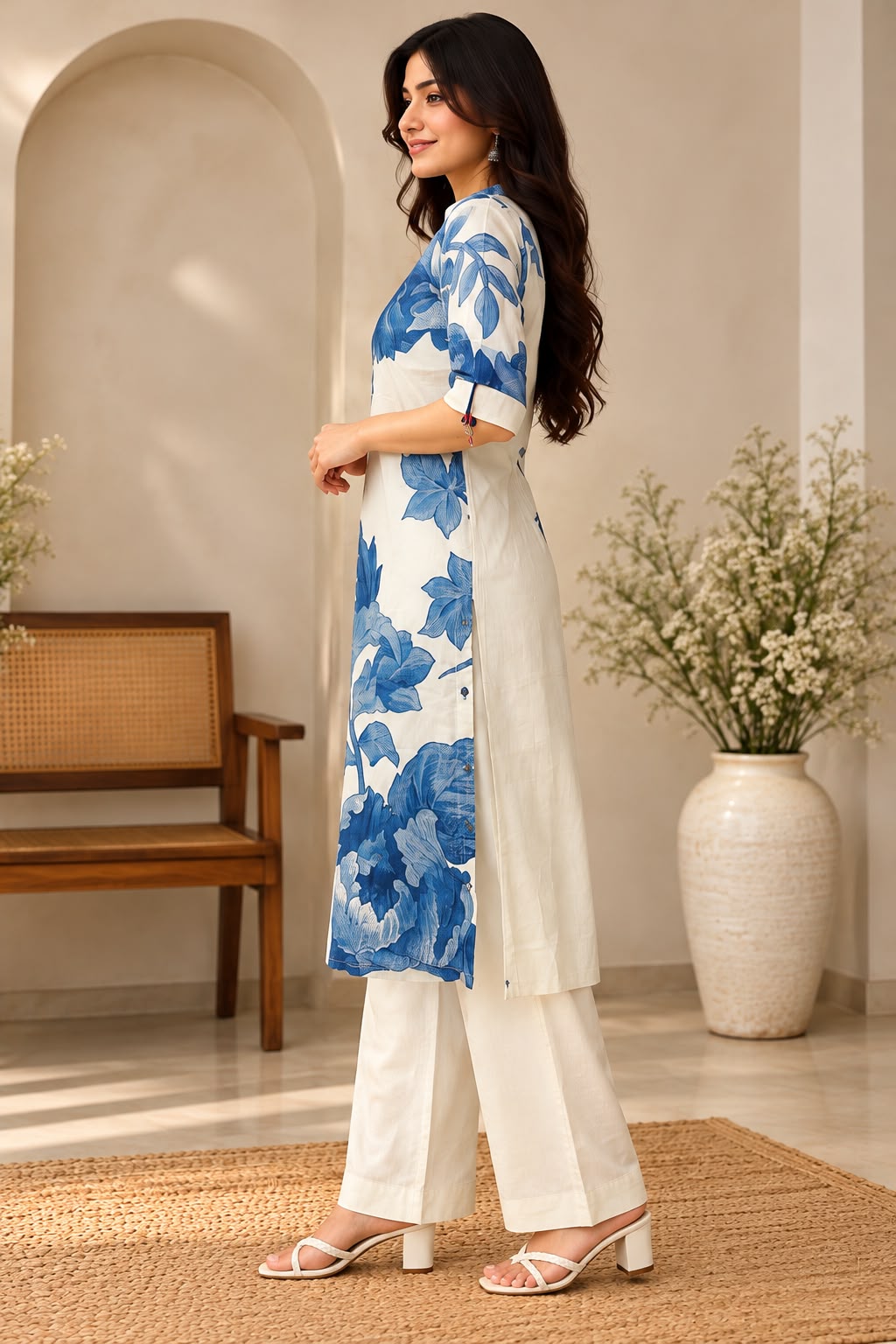 Shreevya Blue Floral Printed 2-Pc Suit Set.
