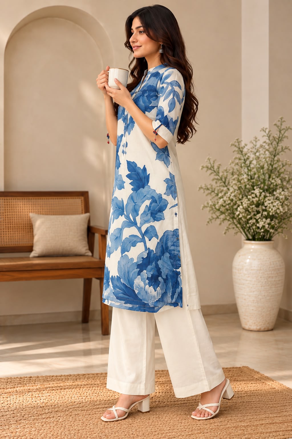 Shreevya Blue Floral Printed 2-Pc Suit Set.
