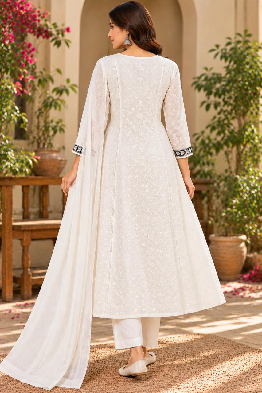 SHREEVYA : WHITE GRACE 3-PIECE ANARKALI SUIT