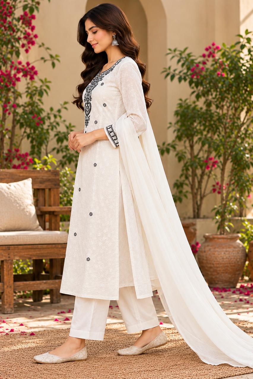 SHREEVYA : WHITE GRACE 3-PIECE ANARKALI SUIT