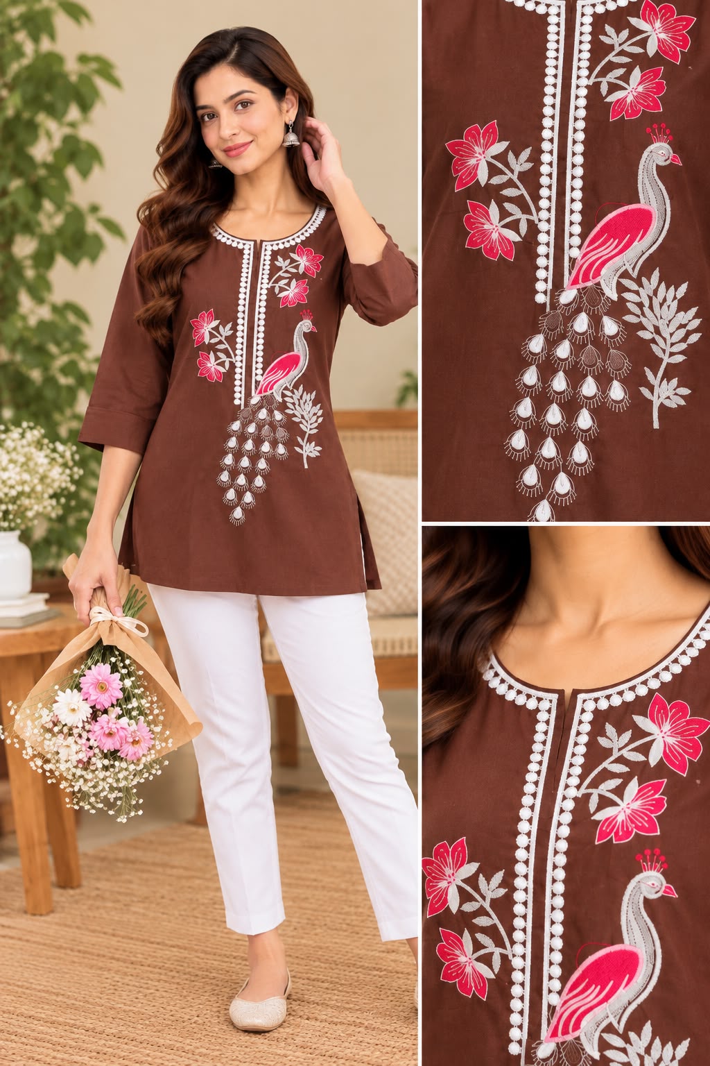 SHREEVYA : MEHFIL PEACOCK EMBROIDERED SHORT KURTI
