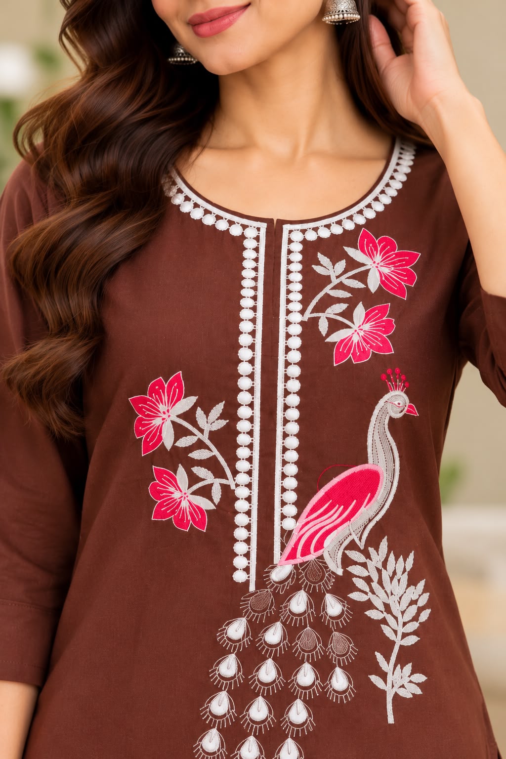 SHREEVYA : MEHFIL PEACOCK EMBROIDERED SHORT KURTI