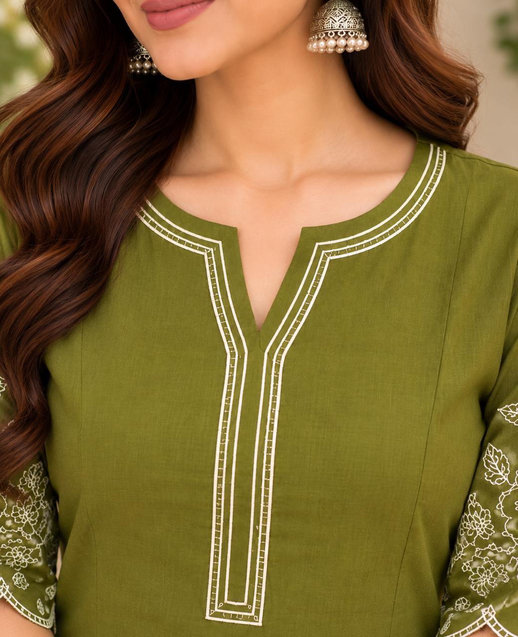 Shreevya Olive Green Embroidered 2-Piece Suit Set