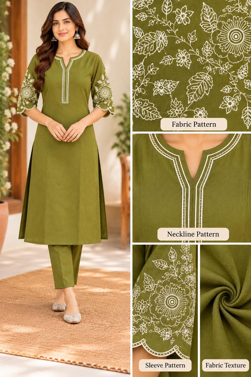 Shreevya Olive Green Embroidered 2-Piece Suit Set
