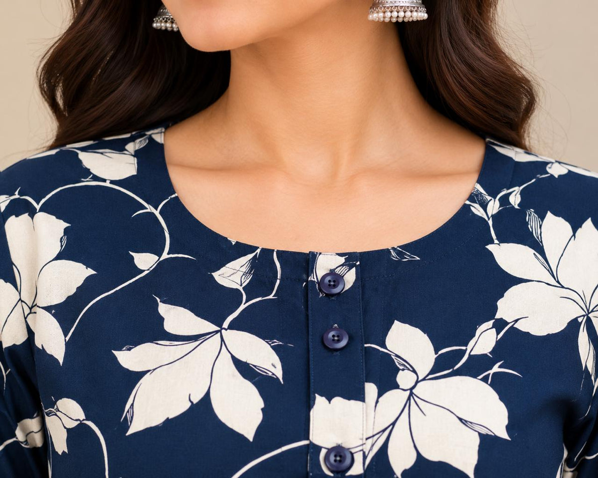 Shreevya Midnight Bloom Floral Printed Long Kurti.