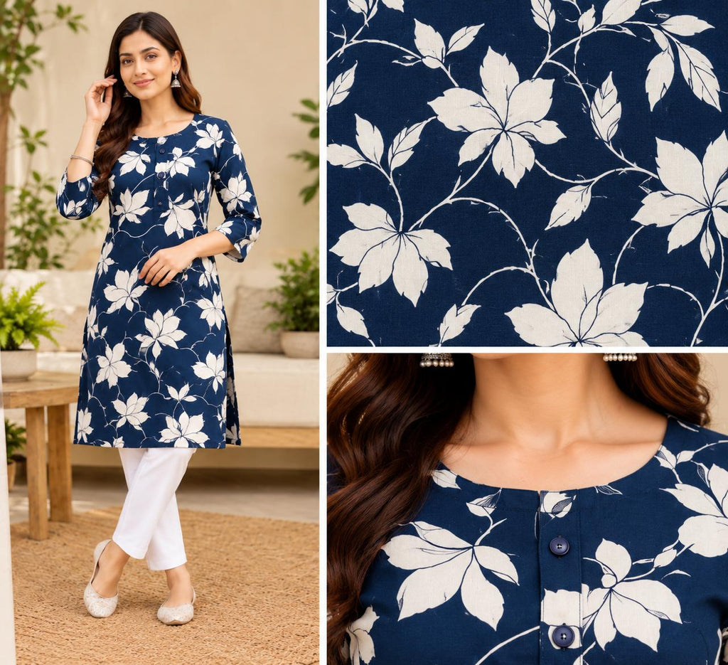 Shreevya Midnight Bloom Floral Printed Long Kurti.
