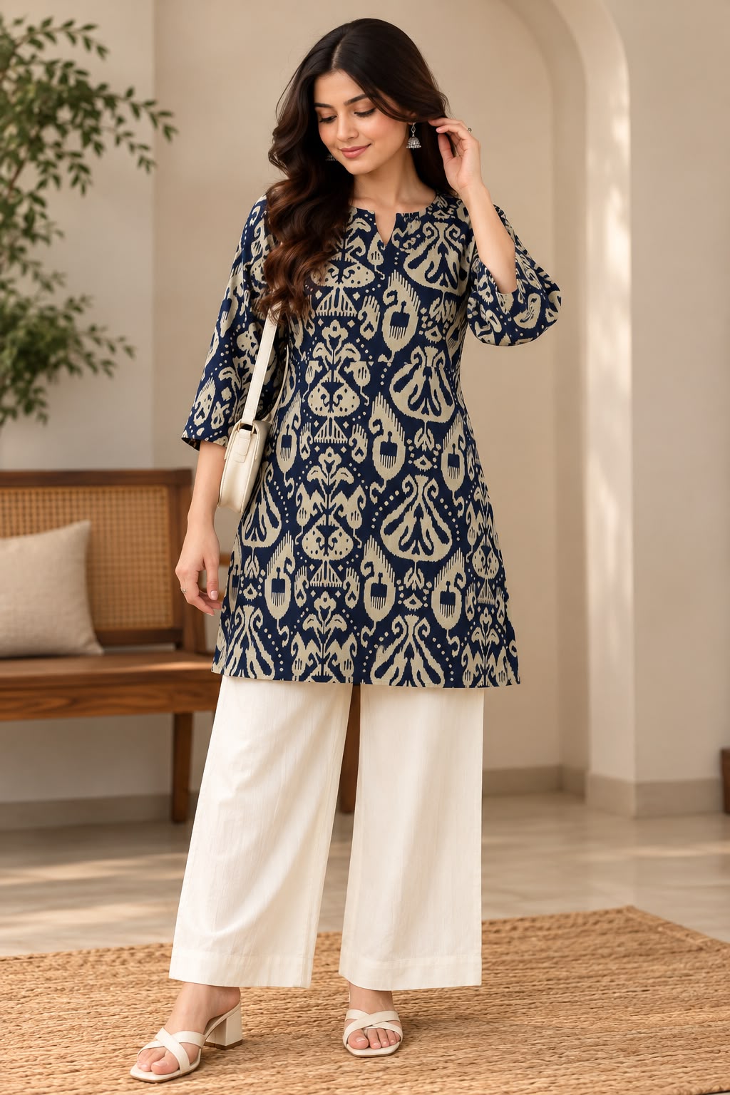 Shreevya Navy Blue Printed Short Kurti