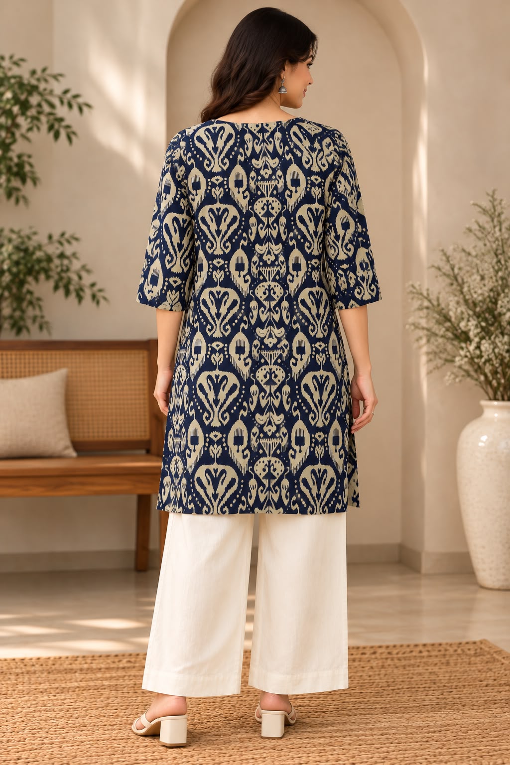 Shreevya Navy Blue Printed Short Kurti