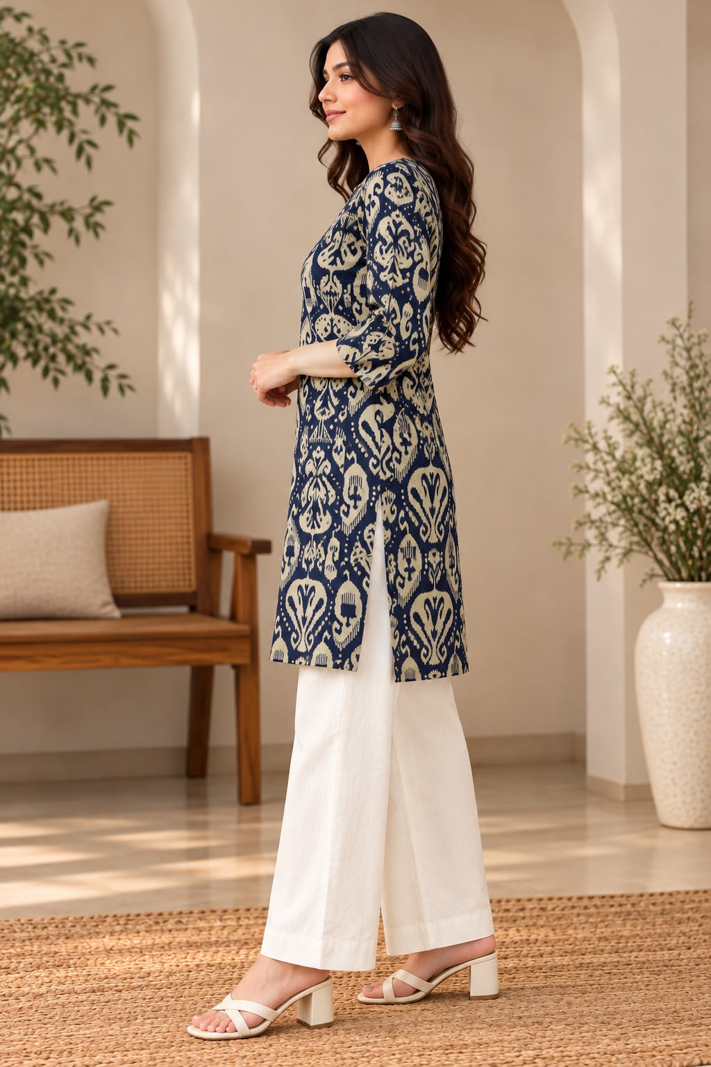 Shreevya Navy Blue Printed Short Kurti
