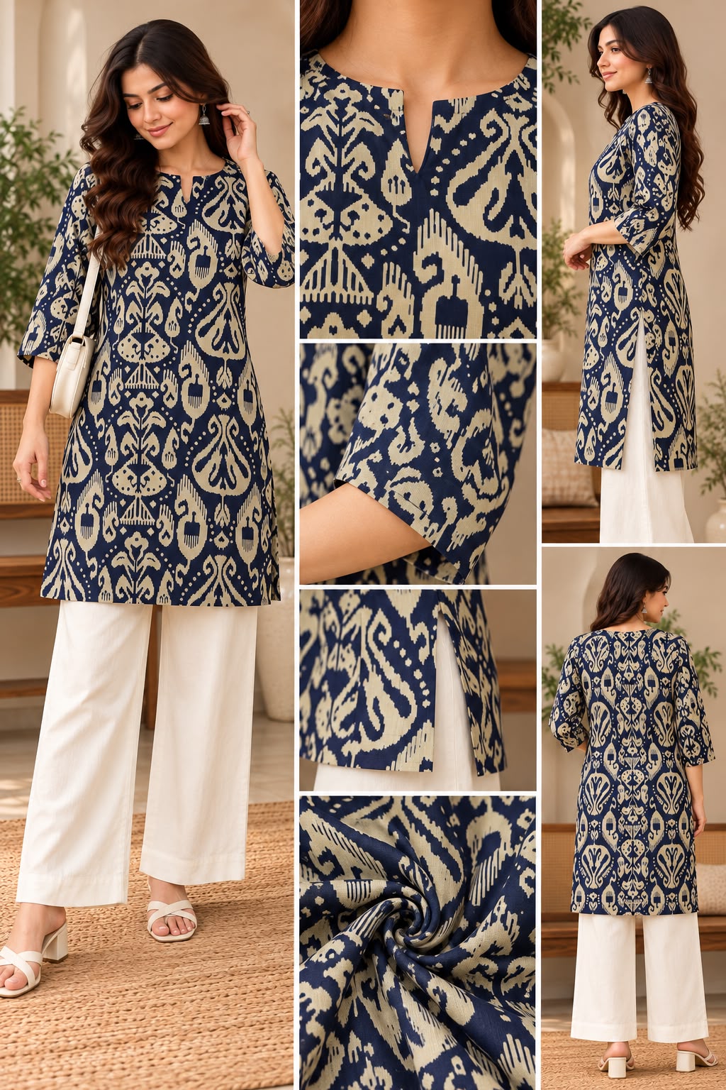 Shreevya Navy Blue Printed Short Kurti