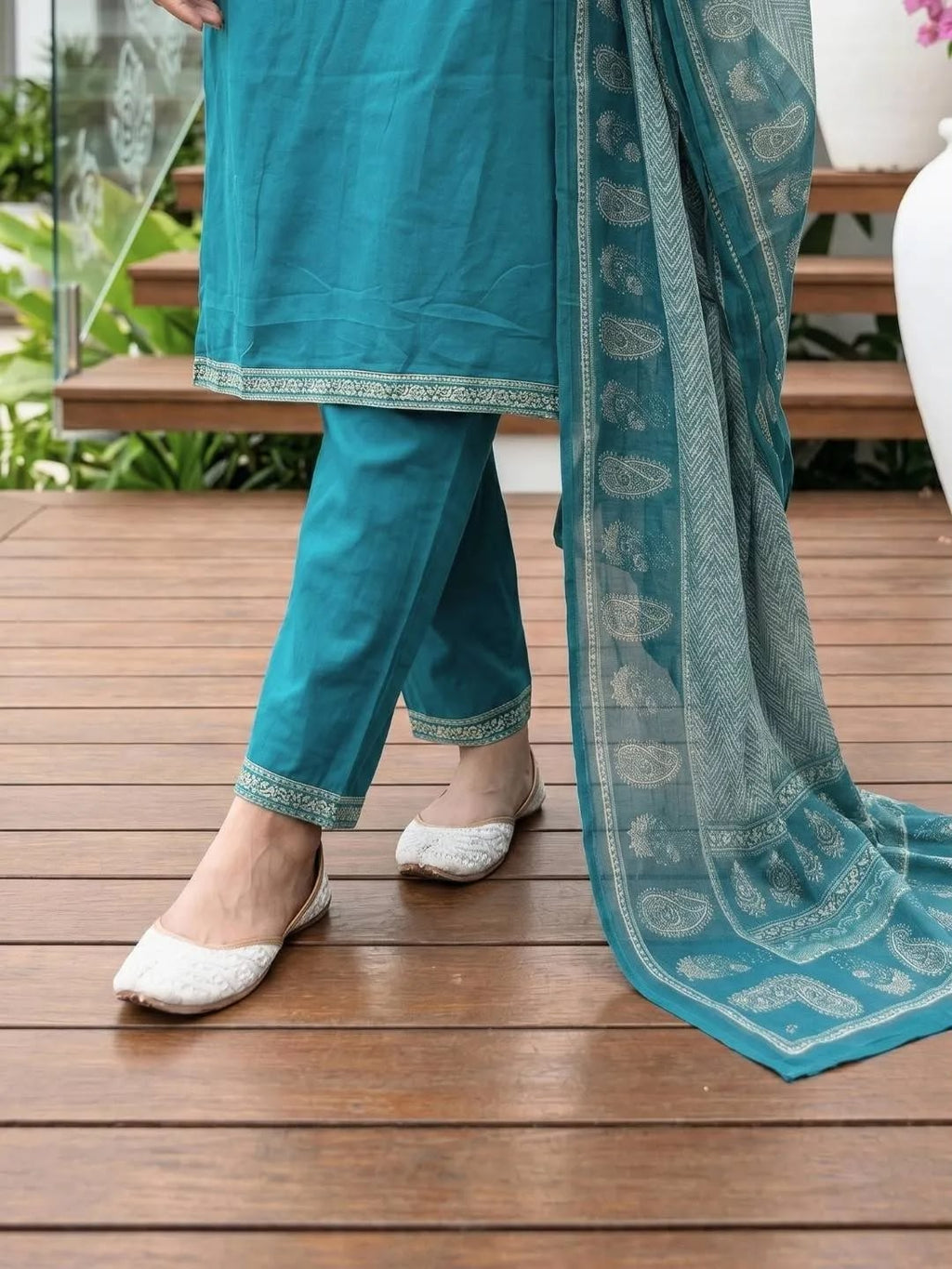 SHREEVYA Meher Teal Heritage Suit - Bottom Detail