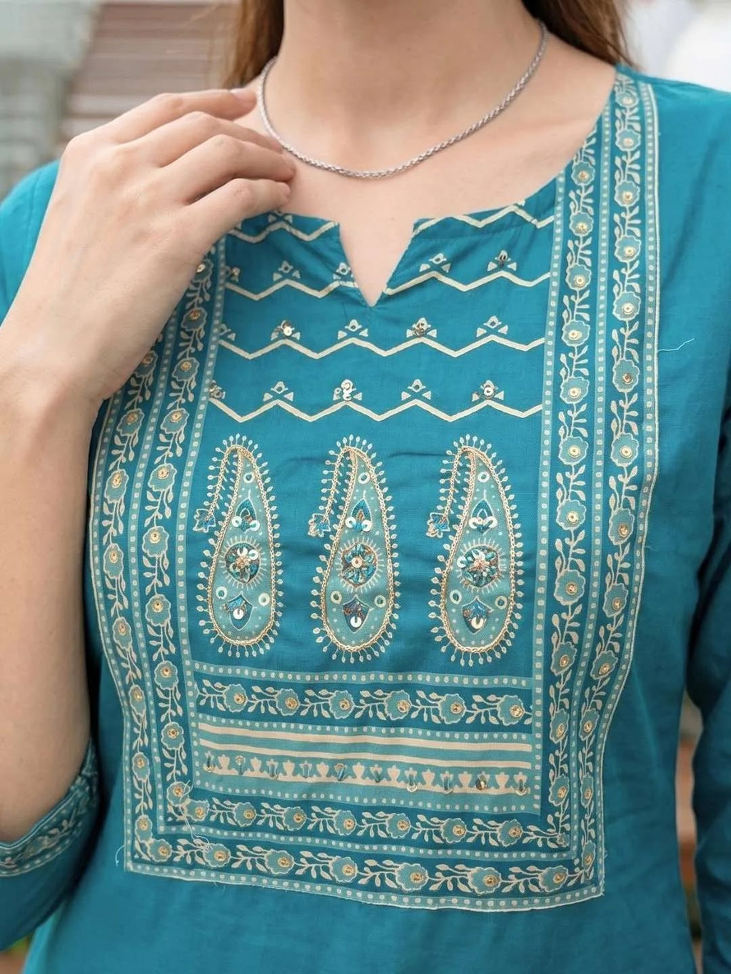 SHREEVYA Meher Teal Heritage Suit - Embroidery Detail