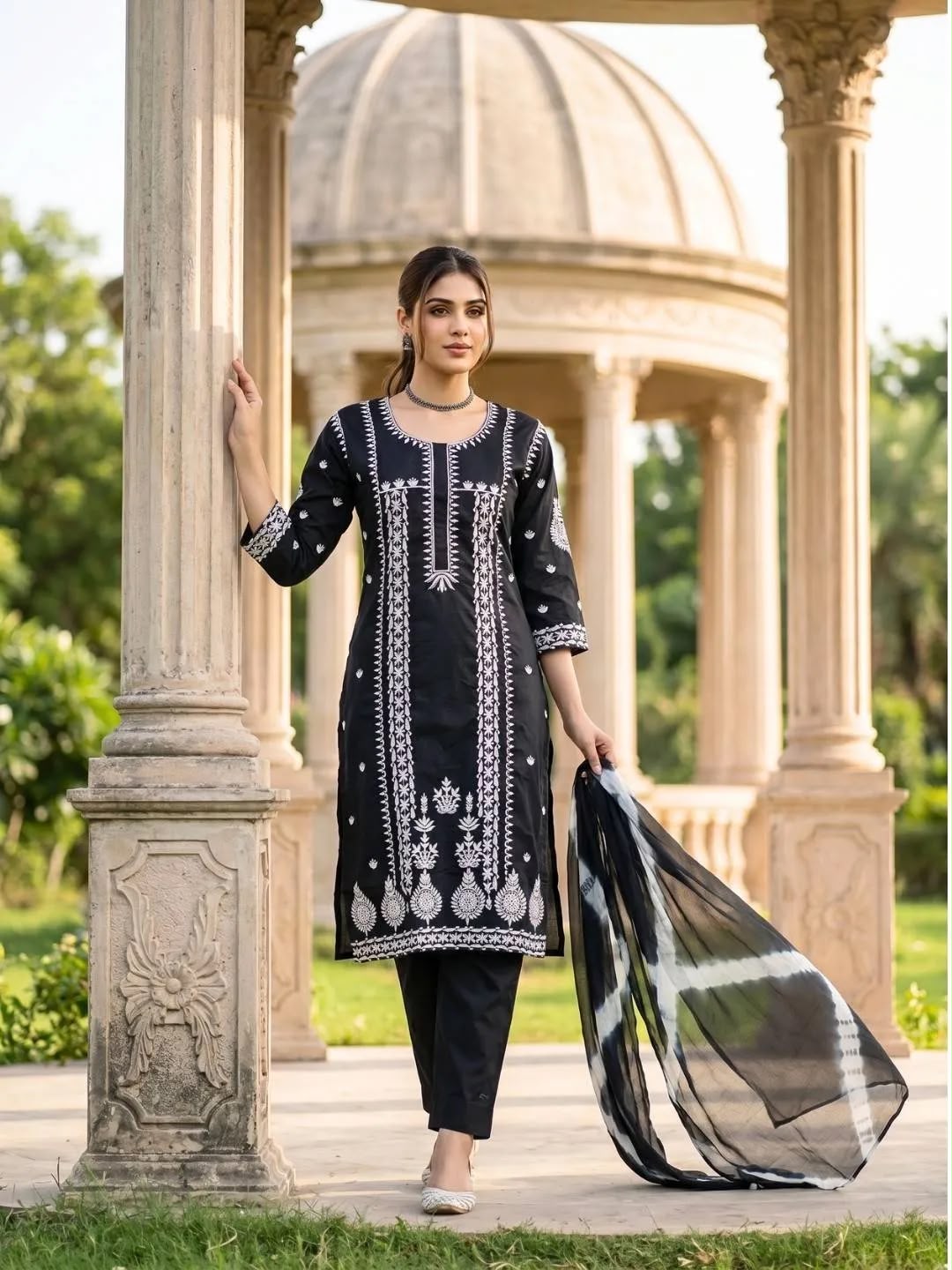 SHREEVYA Noor Black Embroidered Suit - Full View