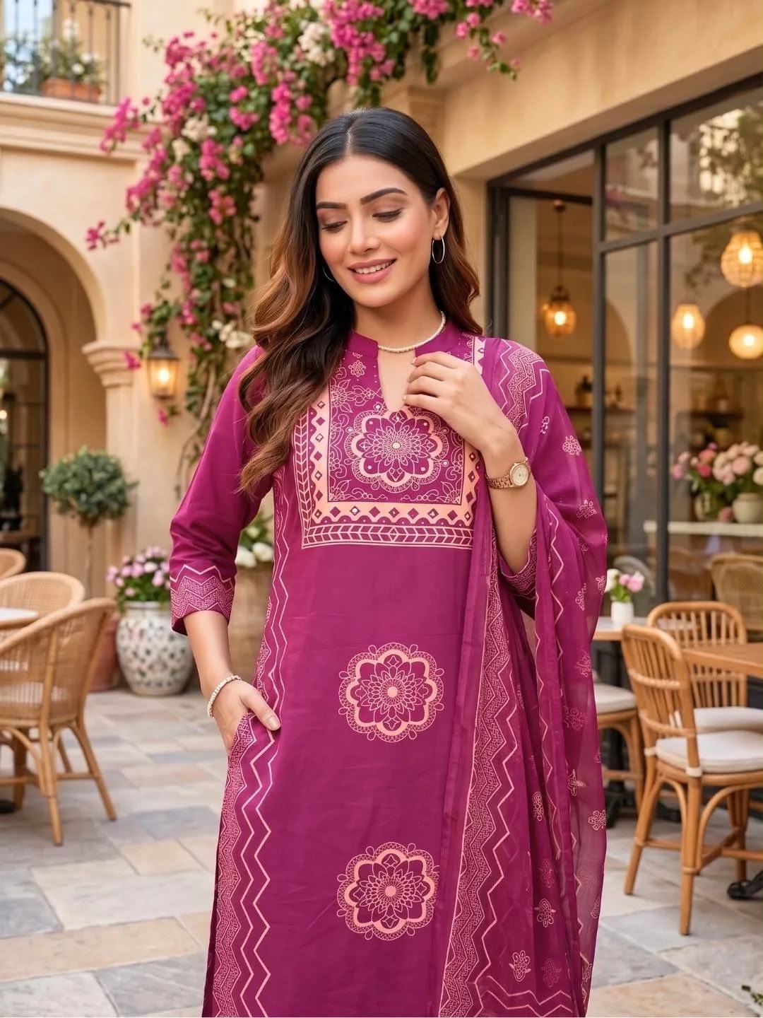 SHREEVYA Gulabi Magenta Printed Suit - Upper Detail