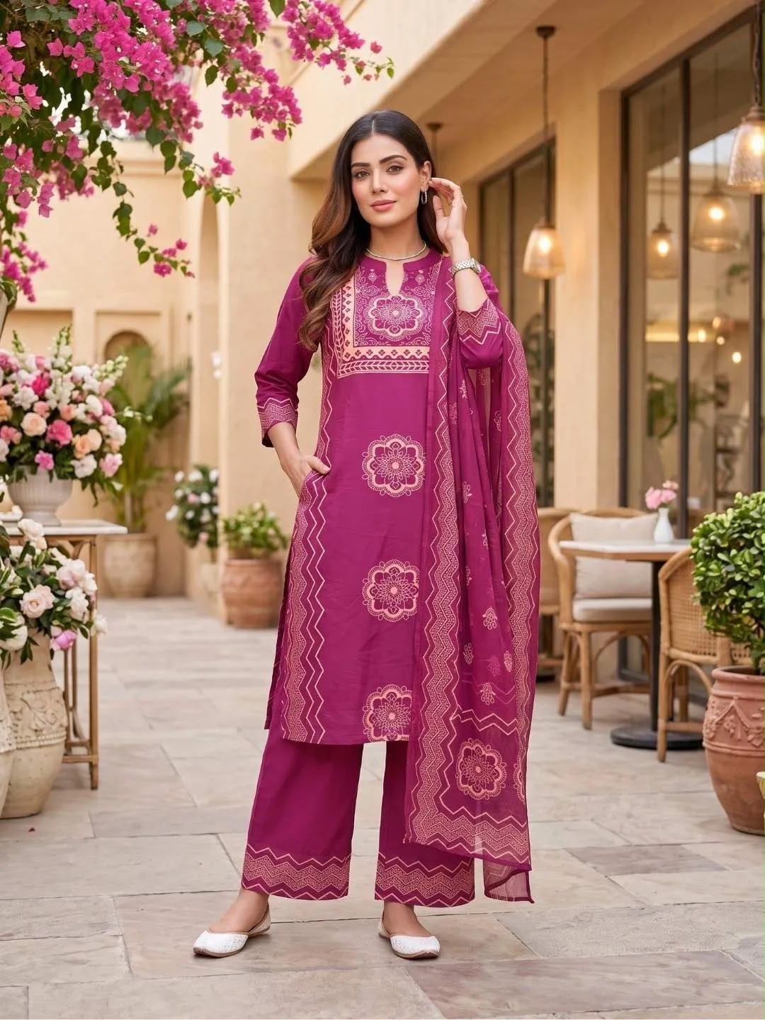 SHREEVYA Gulabi Magenta Printed Suit - Full View