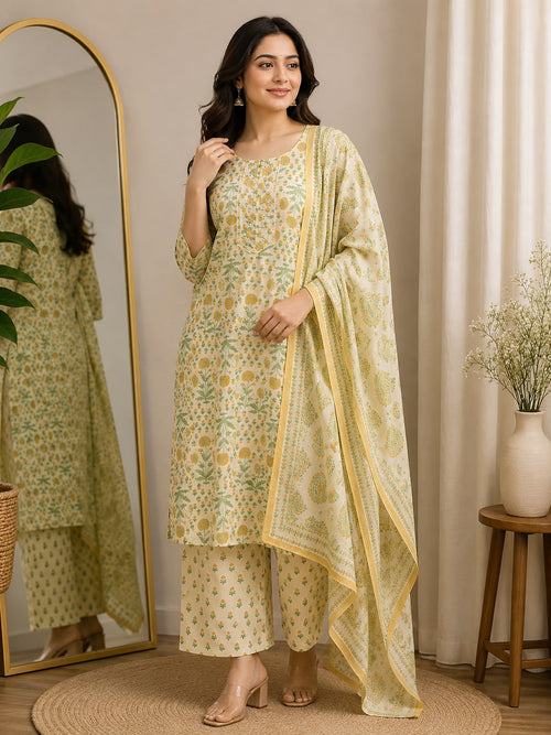 SHREEVYA Basanti Floral Suit Set - Full View