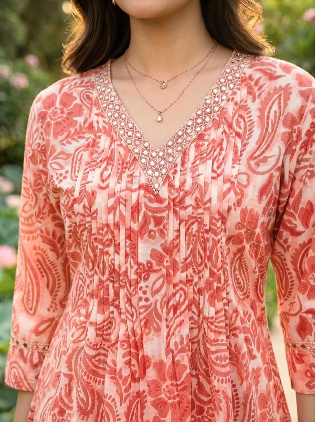 Shreevya : Peach Floral Printed Anarkali Suit Set
