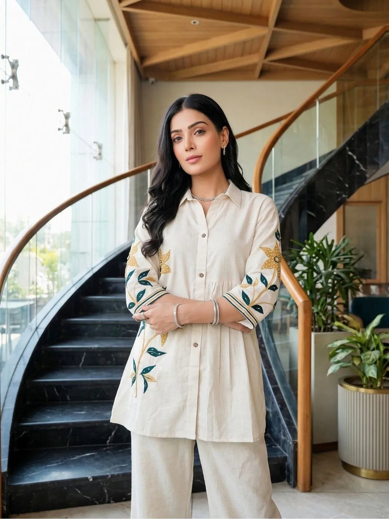Shreevya : Ivory Floral Embroidered Co-Ord Sets